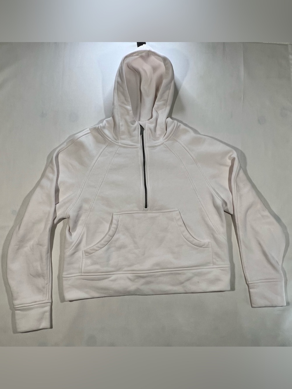 White Solid Fleece 1/2 Zip Hooded Hoodie w/ Pockets Women's Size S